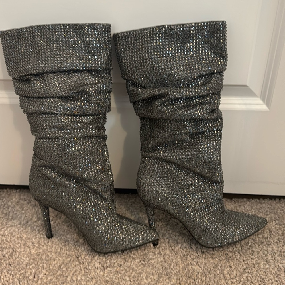 Jessica Simpson silver glitter slouch boots